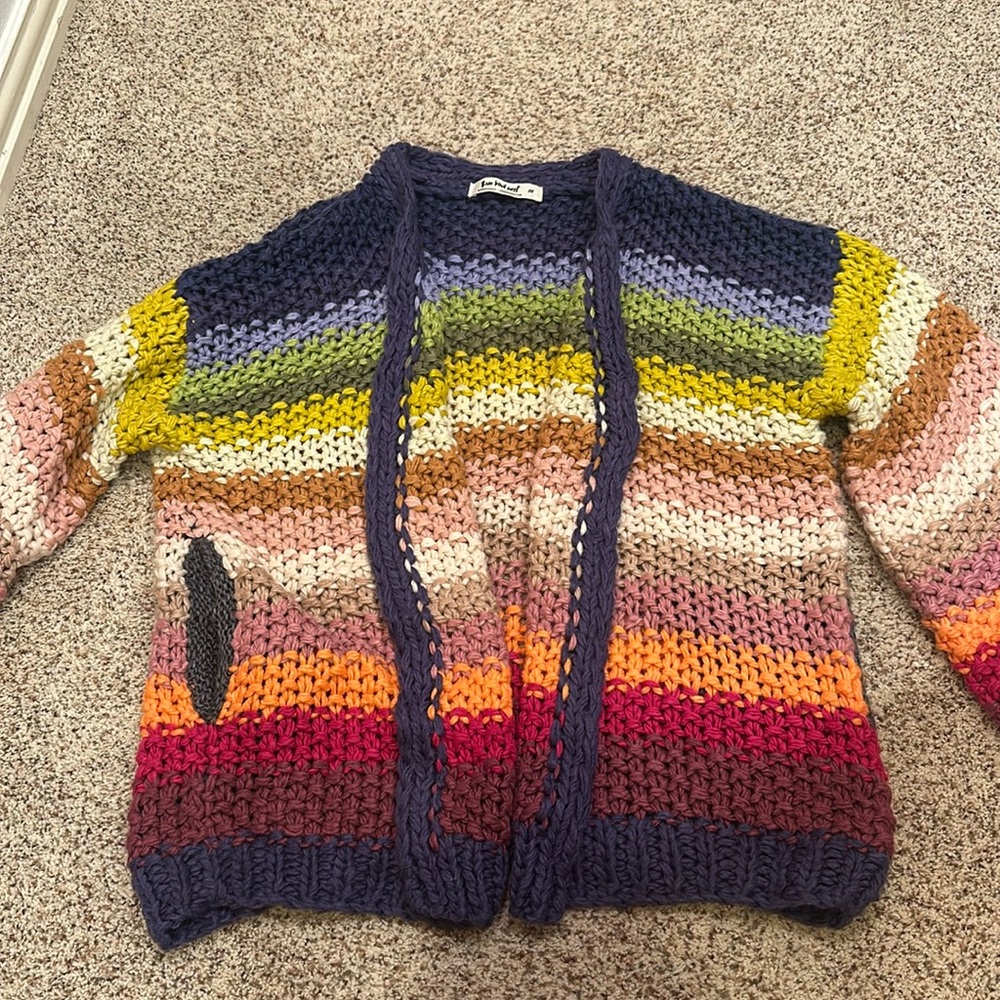 Rainbow Knit Cardigan Sweater - Size Medium
